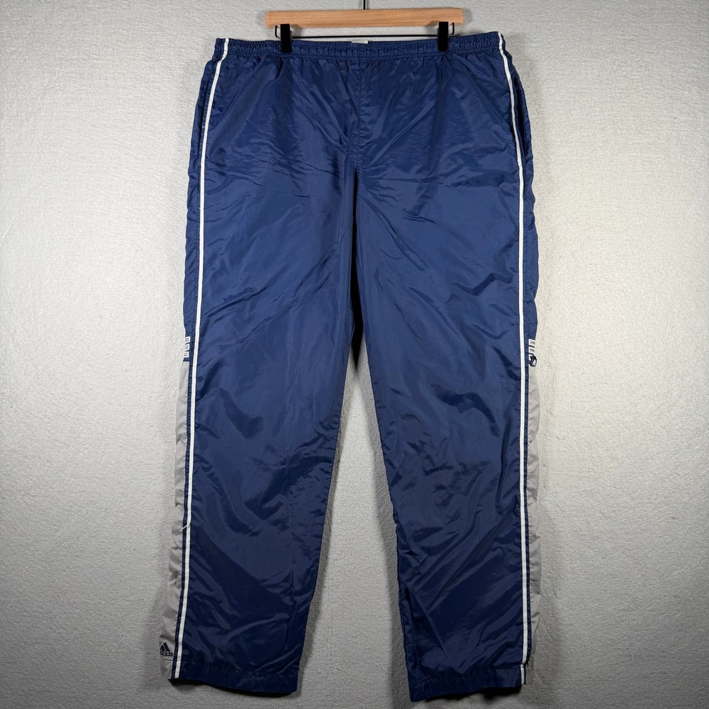 Adidas Vintage 2002‎ Mens XL Navy Blue Grey Nylon Mesh Lined Track Pants 141659